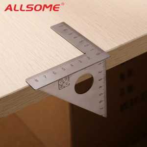 ALLSOME Stainless Steel Woodworking Ruler Square Layout Miter Triangle Rafter 45 Degree 90 Degree Metric Gauge Measuring Tools