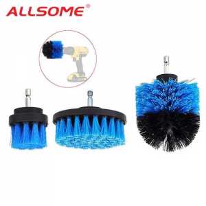 ALLSOME 3Pcs 2/3.5/4 Inch Blue Drill Brush Tile Grout Power Scrubber Tub Cleaning Brush for Electric Drill HT1848