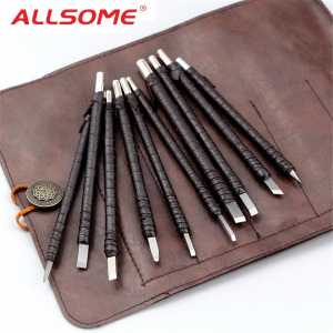ALLSOME 10PC Carved Stone Knife Tungsten Carbide Steel Carving Knife Chisel Craft Tools For Seal Engraving Stone Lettering