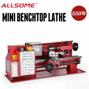 ALLSOME 550W Mini high-Precision DIY Shop Benchtop Metal Lathe Woodworking Lathe Milling Machine Variable Speed 3 Jaw