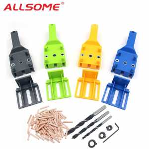ALLSOME Dowel Jig 6 8 10mm Wood HSS Drill Bits Woodworking Jig ABS Plastic pocket hole jig Drill Guide Tool For Carpentry HT2638