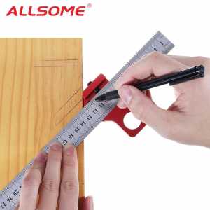 30cm Stainless Steel 45/90 Degree Line Scriber Angle Ruler Inch Metric Magnetic Positioning Measuring Ruler Woodworking Tool