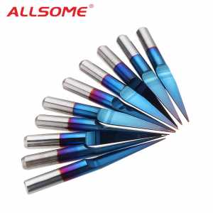 ALLSOME 10pc 3.175mm Milling Cutter 10/15/20/25 Degree Flat Bottom PCB Engraving Bit Blue NANO Coated Carbide CNC Router Tool