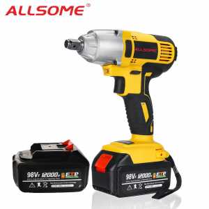 ALLSOME 98VF 320Nm 12000mAh Cordless Electric Impact Wrench Drill Screwdriver 110-240V with TWO Batteries