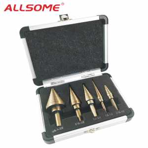 ALLSOME 5pcs/Set HSS COBALT MULTIPLE HOLE 50 Sizes STEP DRILL BIT SET With Aluminum Case Arrival High Quality HT410