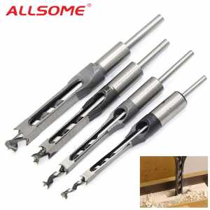 ALLSOME HSS Twist Drill Bits Woodworking Drill Tools Kit Set Square Auger Mortising Chisel Drill Set Square Hole Extended Saw