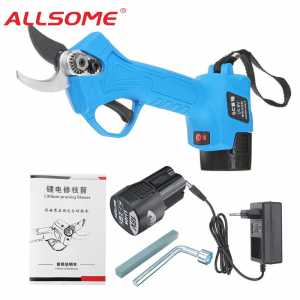 ALLSOME 16.8V Wireless 25mm Rechargeable Electric Pruning Shears Scissors Branch Tree Cutting Trimming Tools with TWO Batteries