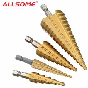 ALLSOME 3-12mm 4-12/20/32mm Step Drill Bit Spiral Flute HSS Steel Cone Titanium Coated Mini Drill Bit Tool Set Hole Cutter
