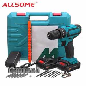ALLSOME 32V 2 Speed Power Drills 6000mah Cordless Drill 3 IN1 Electric Screwdriver Hammer Hand Drill 2 Batteries HT2785