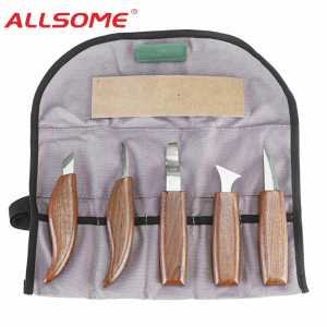 ALLSOME 8Pcs Wood Carving Knife Chisel Woodworking Cutter Hand Tool Set Peeling Woodcarving Sculptural Spoon Carving Cutter