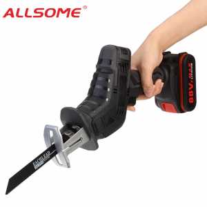 ALLSOME 88VF Cordless Reciprocating Saw Electric Saw Chainsaw with Saw Blades Metal Cutting Woodworking HT2956