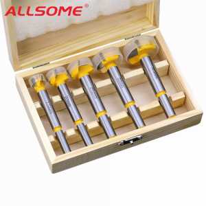 ALLSOME 5pcs Forstner Tips Hinge Boring Drill Bit Set for Carpentry Wood Window Hole Cutter Auger Wooden Drilling Bits HT2552