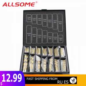 ALLSOME 99pcs 1.5mm - 10mm Titanium Coated Drill Bit Set High Speed Steel Manual Twist Drill Bits HT2386