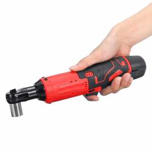 12V 45Nm Cordless Electric Ratchet Wrench 3/8 inch Right Angle Wrench Portable LED Wrench with 2 Li-ion Battery 7 Socket Set