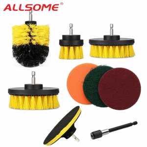 ALLSOME 9pcs Drill Brush Scrub Pads Power Scrubber Cleaning Kit Cleaning Brush for Power Tool HT2776
