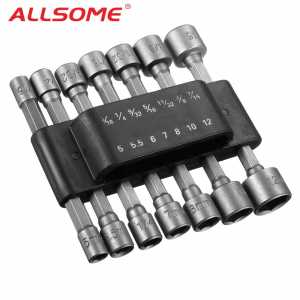 ALLSOME 14pcs 1/4 Inch Hex Shank Power Nut Driver Drill Bit Set SAE Metric Socket Wrench Screw Screwdriver HT2650+
