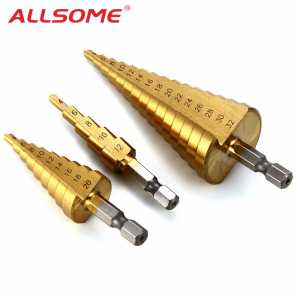 ALLSOME 3PC Metric Spiral Flute The Pagoda Shape Hole Cutter 4-12/20/32mm HSS Steel Cone Drill Bit Set HSS Steel Step Sharpening