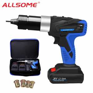 ALLSOME 26V Portable Cordless Electric Rivet Gun Rechargeable Riveter Battery Riveting Tool Pull Rivet Nut Tool 2 Battery HT2894