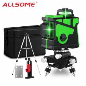 ALLSOME Laser Level 12 Lines 3D Green Level Self-Leveling 360 Degree Horizontal And Vertical Cross Super Powerful Laser Level
