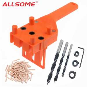 ALLSOME Woodworking Dowel Jig with 6 8 10mm Drill Bits Wood Drilling Doweling Hole Saw Tools Drill Guide with Carpenters HT2575