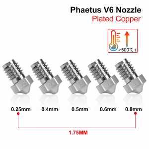 Phaetus V6 Nozzle Plated Copper 1.75MM Filament 0.25/0.4/0.5/0.6/0.8mm 3D Printer Parts For E3D V6 Hotend Prusa i3 MK3 Printer