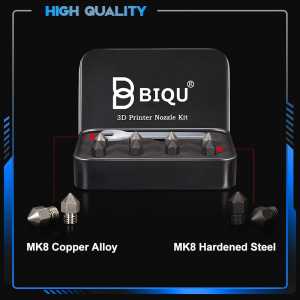 High Quality BIQU MK8 Nozzle Kit Copper/Hardened Steel MK8 Nozzles 1.75 0.25/0.4/0.6mm 3D Printer Parts For E3D HOTEND Extruder