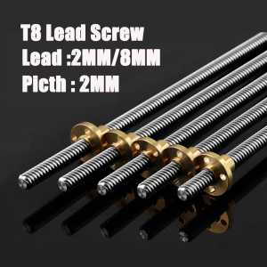 3D Printers Parts T8 Lead Screw 100mm 150mm 250mm 300mm 330mm 350mm lead screw 8mm Trapezoidal Screws Copper Nuts Leadscrew Part