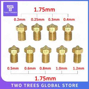 5Pcs/lot for E3D V5 Nozzle 0.2/0.25/0.3/0.35/0.4/0.5/0.6/0.8/1.0/1.2mm Copper 1.75mm Filament M6 Threaded Brass 3D Printer Part