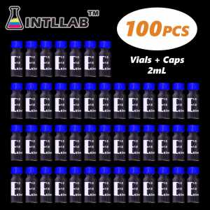 INTLLAB Chromatography Vial 2ml Hplc Vials and Blue Screw Cap with Hole 100pcs/Pack