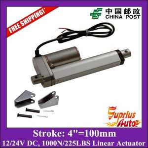 Free Shipping DC 12V/24V 4inch/100mm stroke 1000N/225lbs load electric linear actuator with mounting brackets