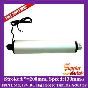 Free Shipping 12V DC 8inch/ 200mm stroke tubular motor, 100N load with high speed 130mm/s=5.1inch/sec linear actuator