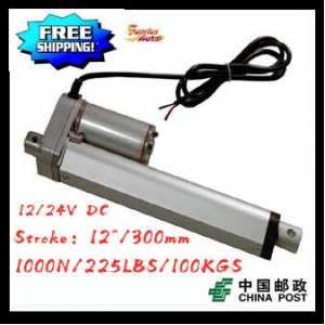 Free Shipping : 12v/24v DC, 12inch/ 300mm , 1000N/225LBS  load  electric linear actuators with mounting brackets By China post