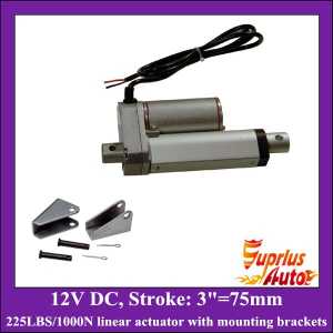 3inch/ 75mm stroke DC 12v linear actuator with mounting brackets, 1000N/225lbs load electric linear actuators