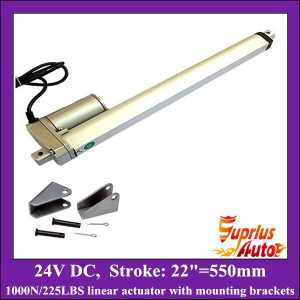 Electric linear actuator with mounting brackets, 22inch/ 550mm stroke 24v linear actuator with max load 1000N/225LBS