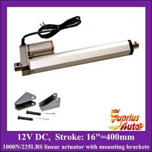 16inch/ 400mm stroke 12v linear actuator with mounting bracket, 1000N/100KGS load electric linear actuator