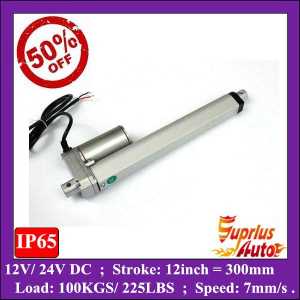 50% Discount ! 12v linear actuator with 12inch/ 300mm stroke, max load 1000N/ 225lbs electric linear actuator