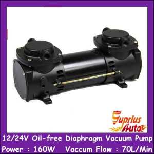 GZ-35B-12 12/24V 160w Double Head DC Brush Diving Diaphragm Vacuum Pump with 70L/min vacuum flow