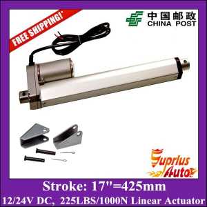 Free Shipping 17inch/425mm 12v linear actuatorr, 1000N/100kgs/225lbs load linear actuators with mounting brackets