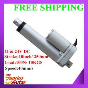 Free Shipping 40mm/s Speed 12V DC Linear Actuator With 10inch/ 250mm Stroke Length And 100N/ 10KGS Load