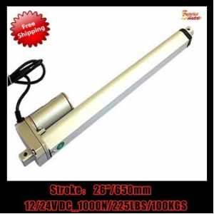 Free Shipping By Express : 12v/24v DC ,  26inch/650mm stroke electric linear actuator with max load 1000N/225LBS/100KGS!!!