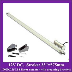 Electric linear actuator with mounting brackets, 23inch/ 575mm stroke 12v linear actuator with max load 1000N/225LBS/100KGS