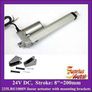 24V DC linear actuator with mounting brackets, 8inch/ 200mm stroke with 1000N/225LBS load electric linear actuators