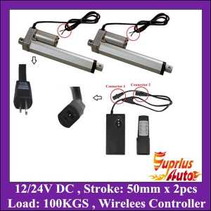 Two Sets 12v Linear Actuator 2inch/ 50mm Stroke, 225lbs/ 100kgs Max Load electric linear actuator with 1V2 Wireless Controller