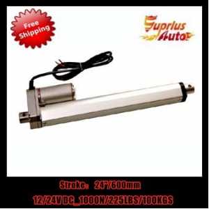 Free Shipping with mounting brackets, 24inch=600mm stroke 12v/24v DC linear actuator with max load 1000N/225LBS/100KGS