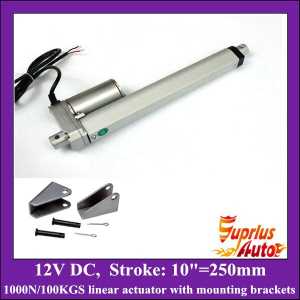 12v linear actuator with mounting brackets, 10inch/ 250mm stroke with 1000N/225LBS load electric linear actuators
