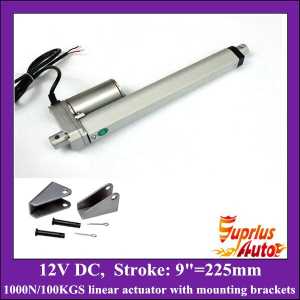 12v linear actuator with mounting brackets, 9inch/ 225mm stroke with 1000N/225LBS load electric linear actuators