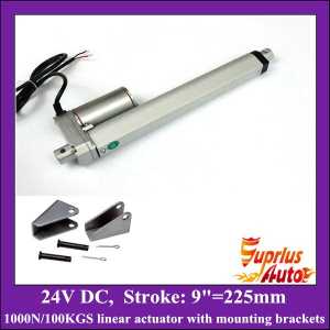 24V DC linear actuator with mounting brackets, 9inch/ 225mm stroke with 1000N/225LBS load electric linear actuators