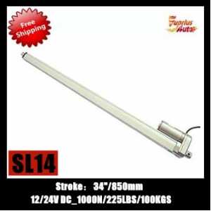 Free shipping to 34inch/850mm stroke electric linear actuator with 1000N/ 225LBS force 12v/24v linear actuator motor