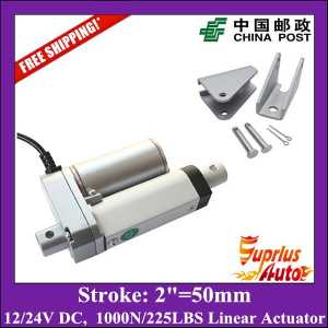 Free Shipping DC 12/24V 2inch/50mm electric linear actuator, 1000N/100kgs load linear actuators with mounting brackets