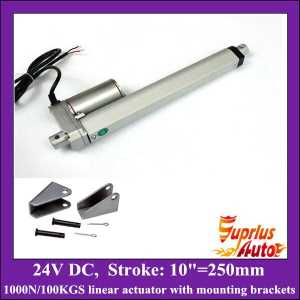 24V DC linear actuator with mounting brackets, 10inch/ 250mm stroke with 1000N/225LBS load electric linear actuators